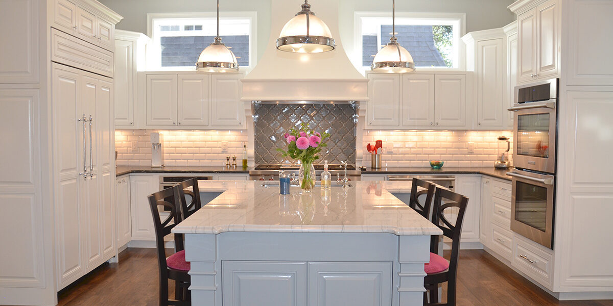 Interior kitchen view for a classic two-story traditional custom home in Park Hill, Denver
